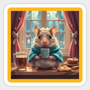 Shivering hamster having coffee Sticker